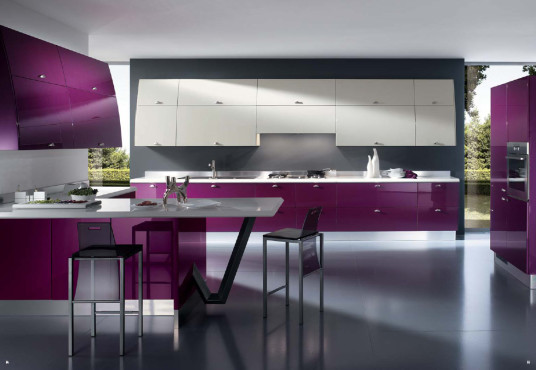 Cute Elegant Italian Kitchen Design Pink White Grey Interior