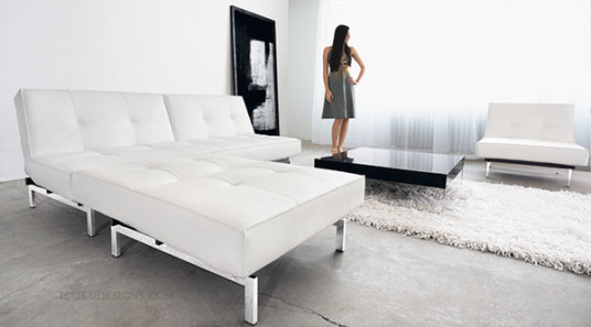 Fabulous Modern Minimalist White Chill Leather Sleeper Sofas Textile