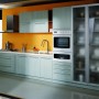 Design Your Own Kitchen from First Day: Modern Style Design Your Own Kitchen Minimalist White Cabinets Orange Backsplash