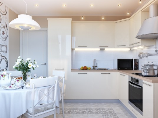 Pure White Kitchen Interior Glossy Kitchen Cupboards Ideas Round Pendant Light