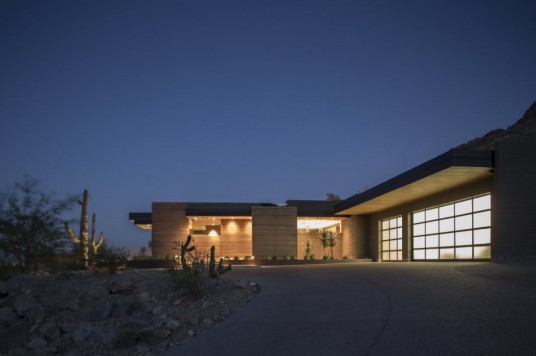 Rammed Earth Modern House at the Night