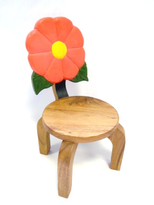 Simple Wooden Childrens Chairs Floral Back Minimalist Furniture