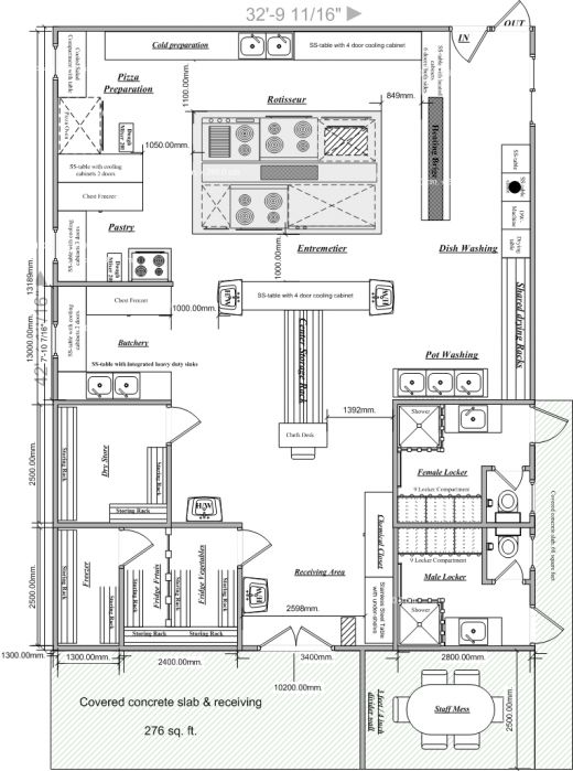 Spacious Modern Style Commercial kitchen Design Layout Floor Plan