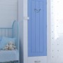 Kids Wardrobes in Various Designs: White Plank Wall Blue Door Kids Wardrobes Metal Frame Cradles