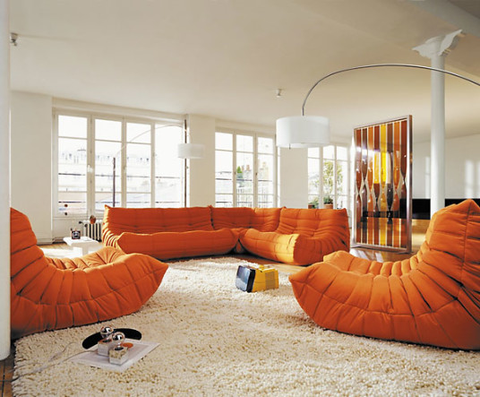 Wonderful Orange Togo Sofa White Artistic Lamps Spacious Living Room