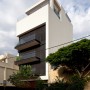 Swimming Pool Design on Fifth Floor in Tel Aviv: Contemporary Five Story Home Building Front View