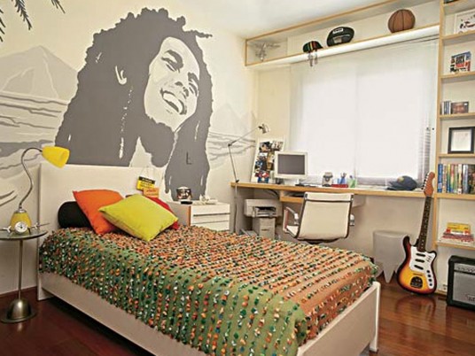 Wonderful Modern Style Music Theme Bob Marley Cool Bedroom Ideas for Guys with Mosaic Idea of Walling Unit Design Idea