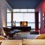 Exciting Colorful Apartment Decoration In Brazil: Red And Gray Living Room Wall Completed With Neutral Tones Living Furniture Including Sofa And Lazy Chair