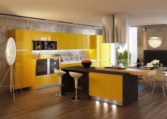 Contemporary Kitchen Interior with pendant lamp