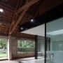 Country Barn House Design Contemporary Minimalist Interior: A Frame Raised Ceiling With Wooden Beams Support Connecting One Side Of Untreated Clay Roof To The Other Roof
