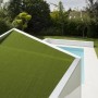 Transitional House Architecture with Outdoor Swimming pool: Green Roof Design In Deep Home Architecture