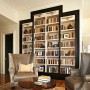 Creative Bookcase Ideas Presenting Answer for Small Rooms: White Wood Living Room Featured With Floor To Ceiling White Bookcase With Black Trims Giving Surprising Decoration