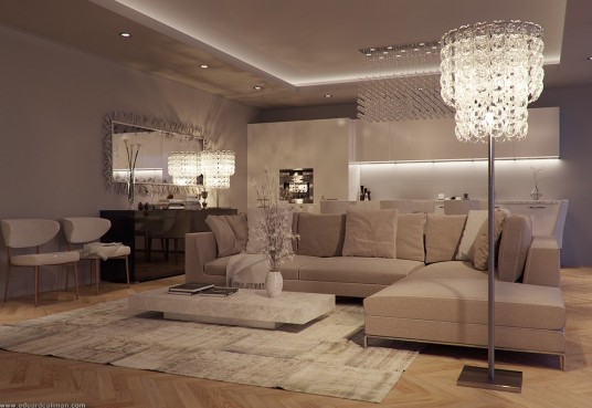 Modern Apartment Lighting Effect with Crystal Lamp