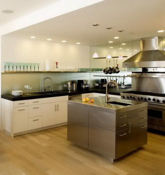 Modern Kitchen Design with Stainless-Steel Island