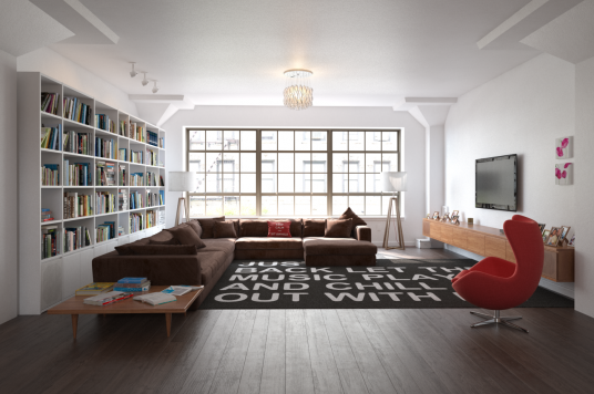 Modern Living Room with Bookcase in Apartment
