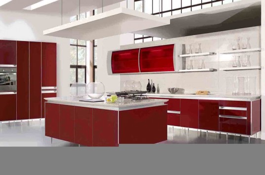 Red and White Modern Kitchen Design