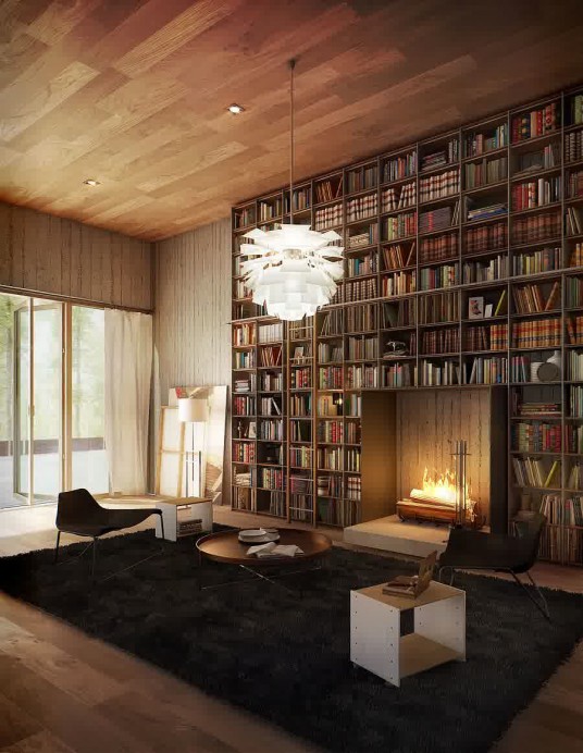 Small Library Design in Wooden House
