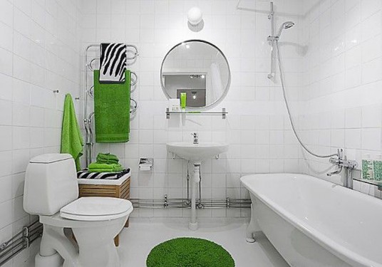Apartment Bathroom Decoration Ideas with White and Green Theme
