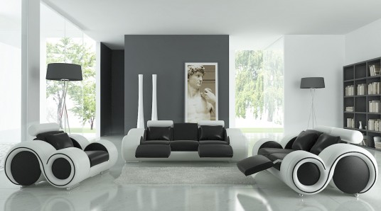 Black and White Living Room Design Idea with Black and White Sofa
