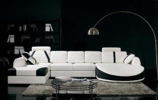Ultramodern Black Living Room Inspiration With Glass Table and White Sofa and Also Fur Carpet