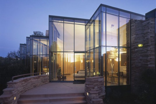 feldman dusk modern residential architecture with glass wall
